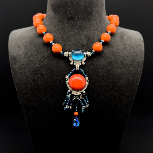 Vintage Art Deco Statement Pendant Necklace with Zircon Accents