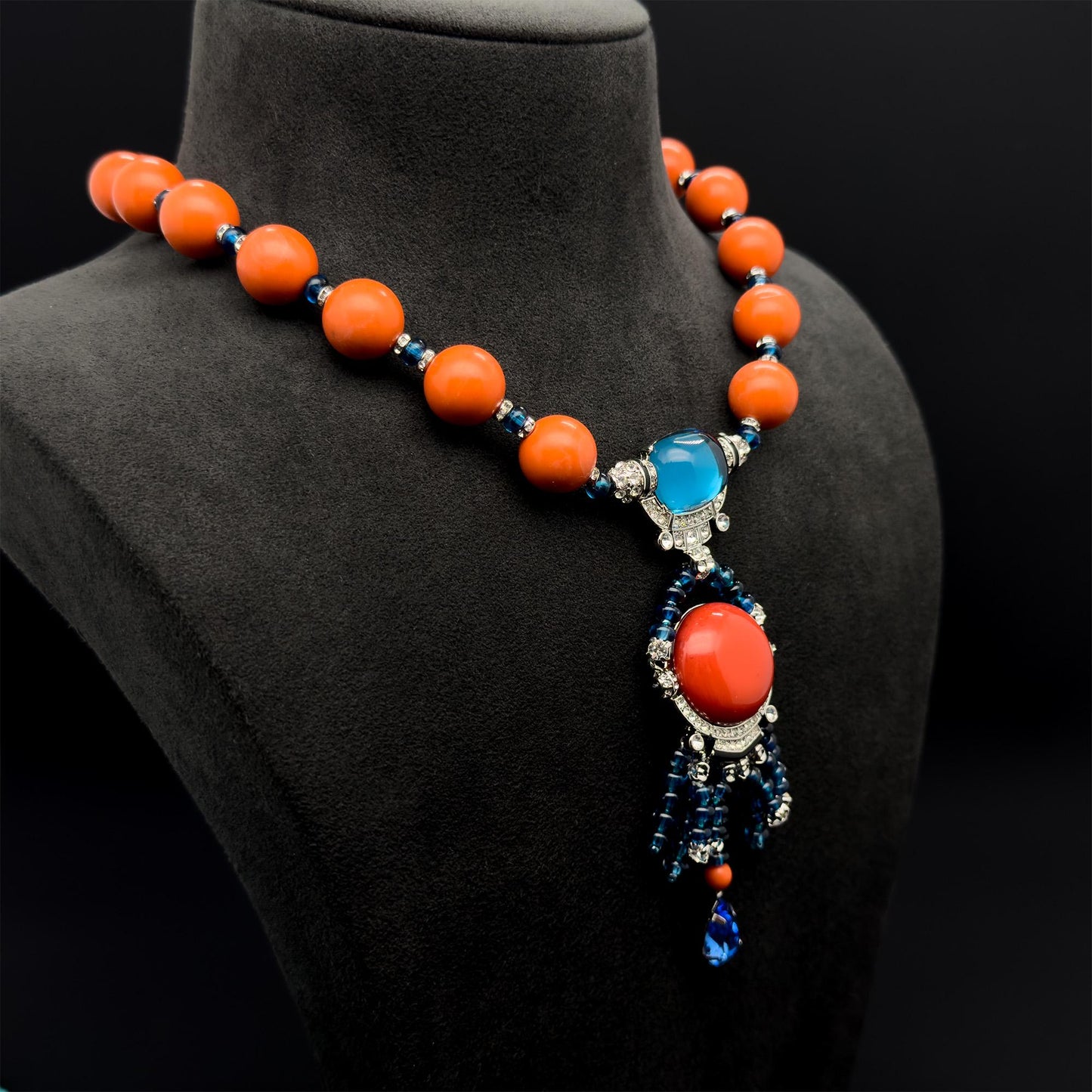 Vintage Art Deco Statement Pendant Necklace with Zircon Accents