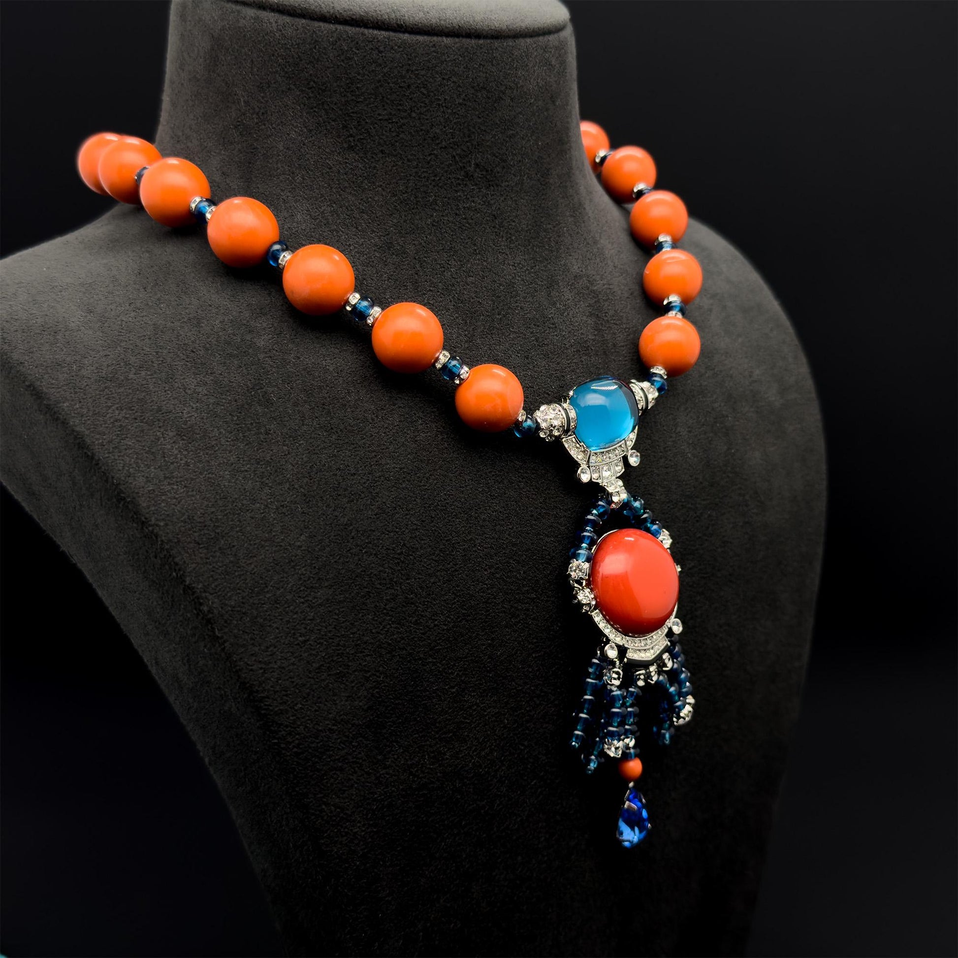 Vintage Art Deco Statement Pendant Necklace with Zircon Accents