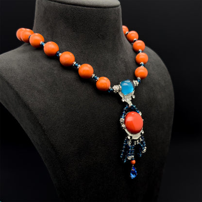 Vintage Art Deco Statement Pendant Necklace with Zircon Accents