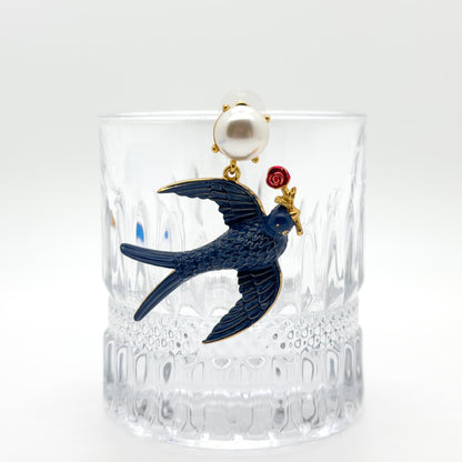 French Vintage Petrel Pearl Enamel Necklace and Earrings Set