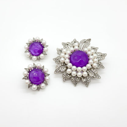 French Vintage Sunflower Brooch and Earrings Jewellery Gift Set