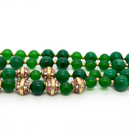 Vintage Art Deco Beaded Emerald Glass Necklace with Bow Accent