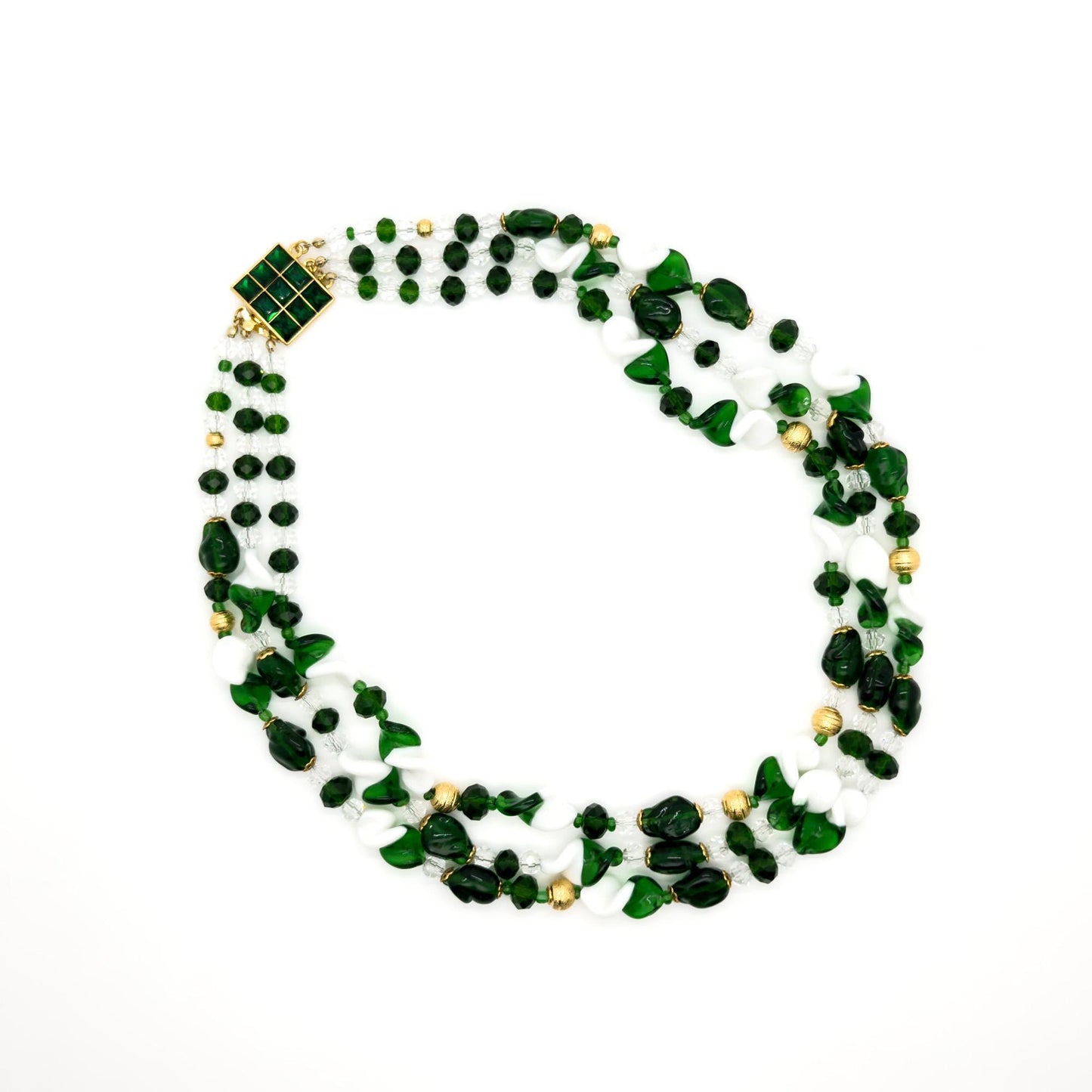 Vintage Art Deco Layered Glass Beaded Necklace Copper Crystal