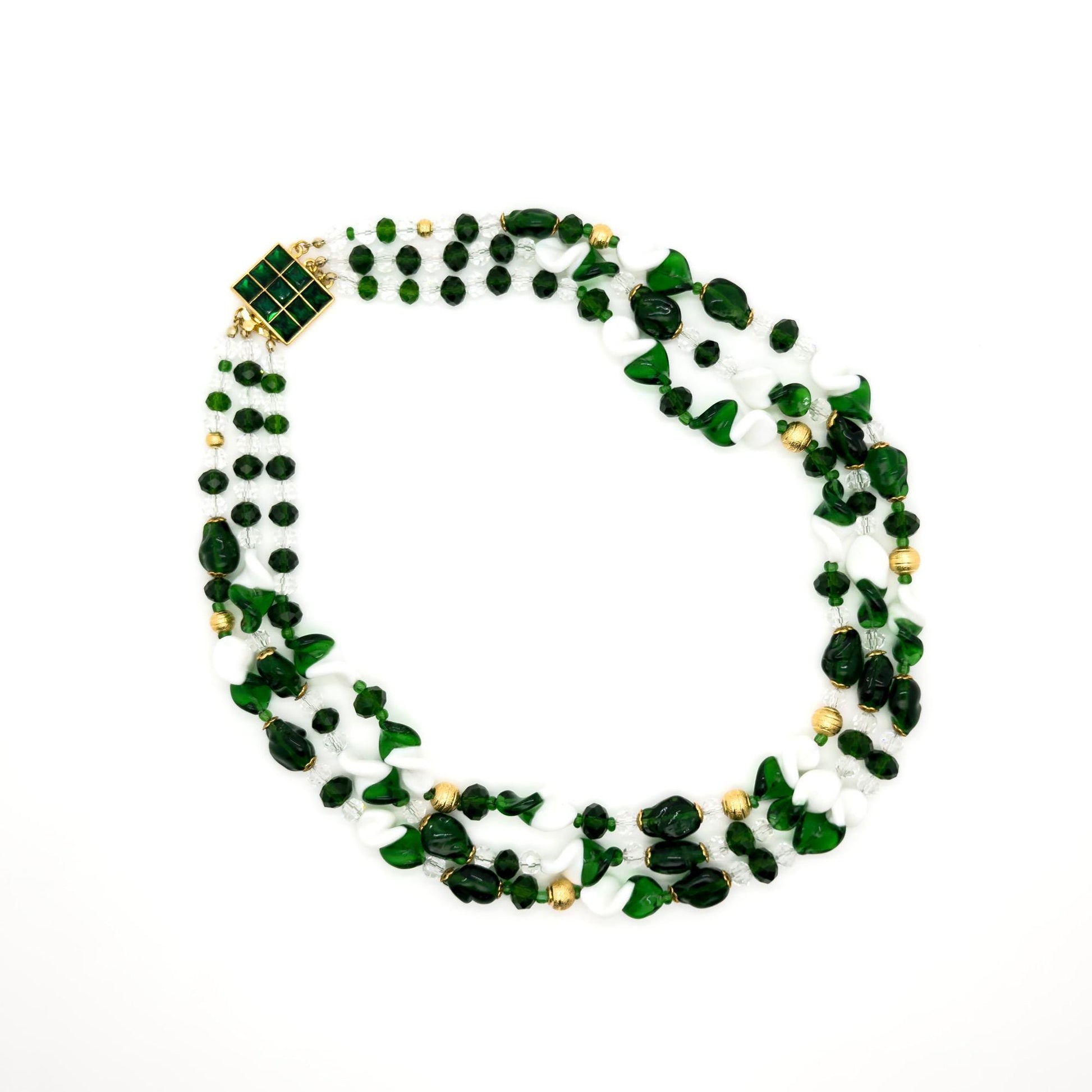 Vintage Art Deco Layered Glass Beaded Necklace Copper Crystal