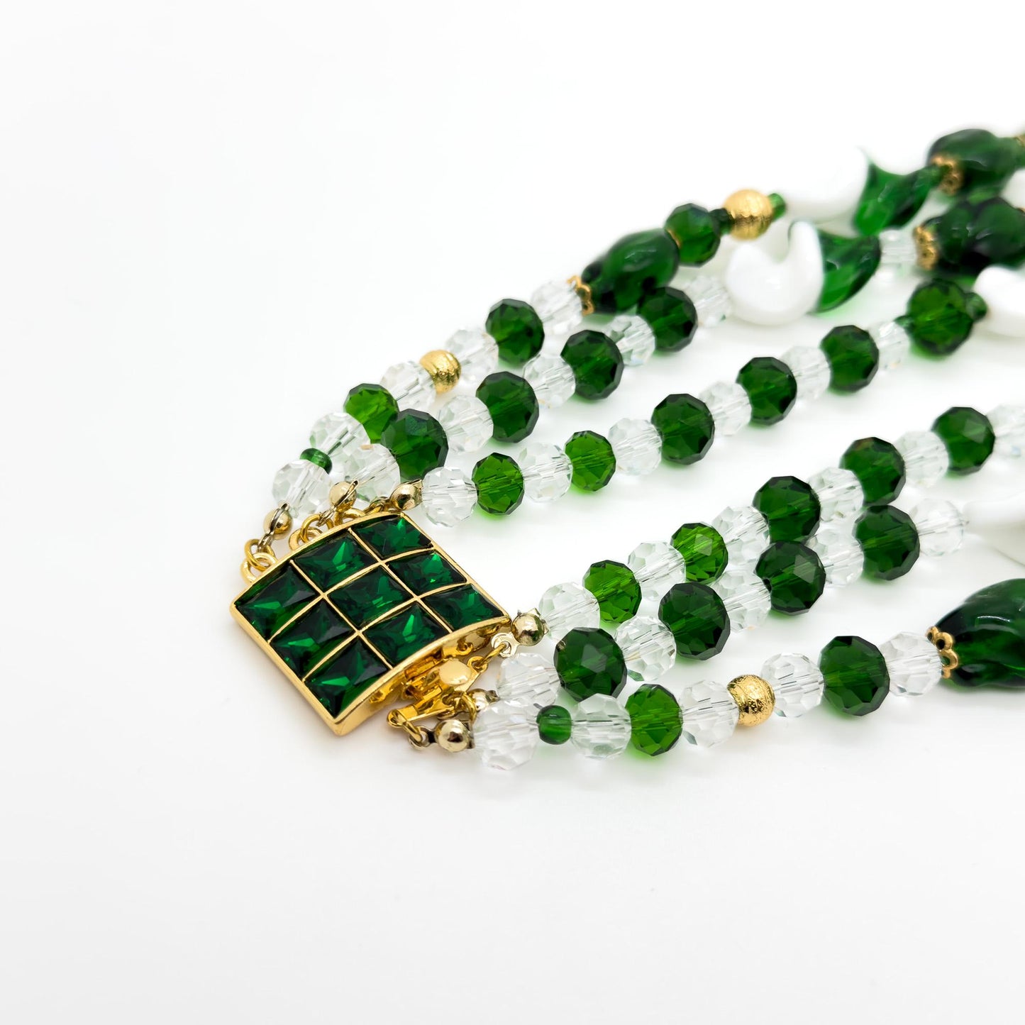 Vintage Art Deco Layered Glass Beaded Necklace Copper Crystal