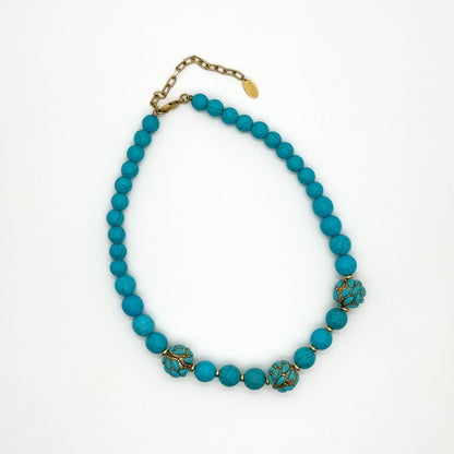 Vintage Art Deco Turquoise Bead Necklace Copper Gemstone Boho