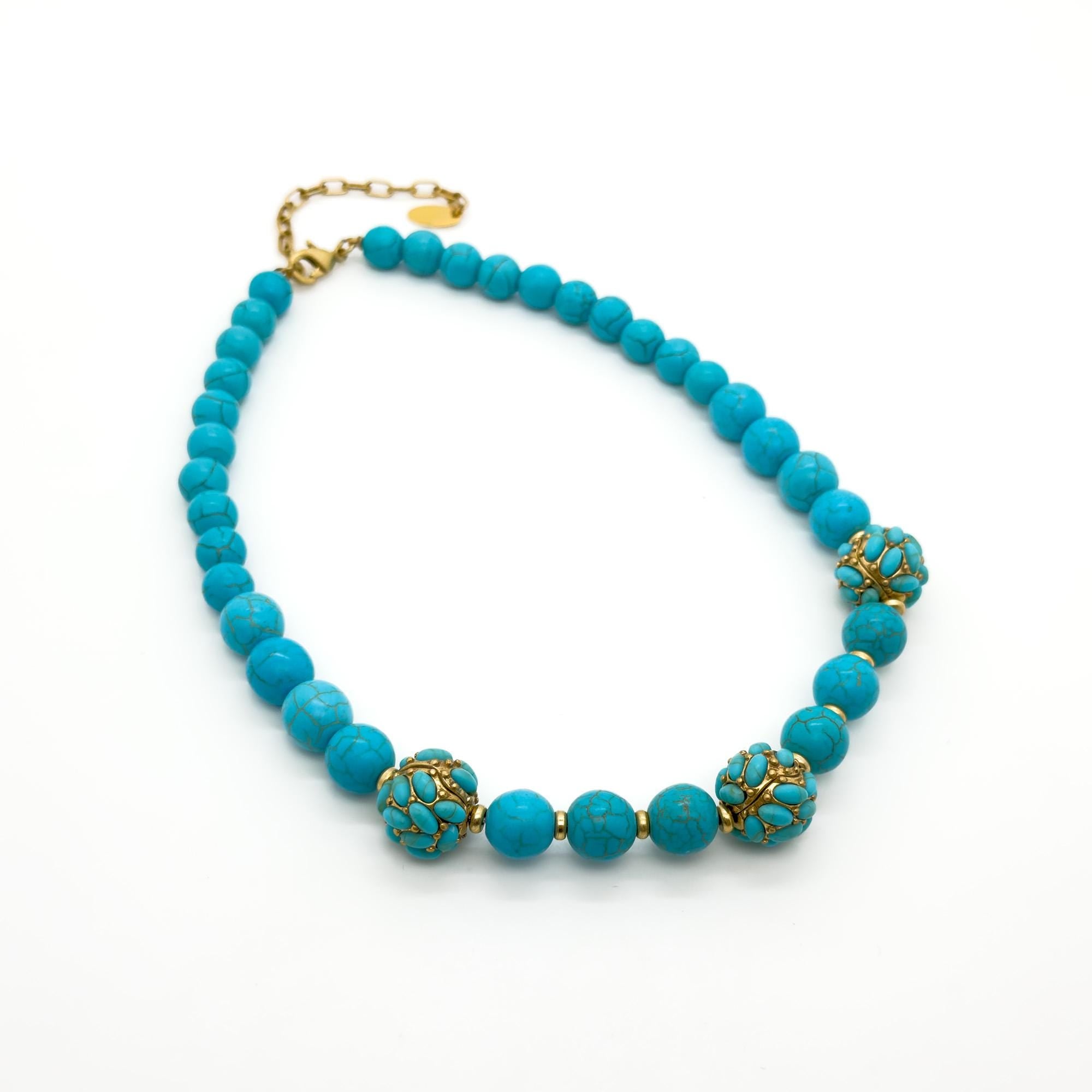 Vintage Art Deco Turquoise Bead Necklace Copper Gemstone Boho