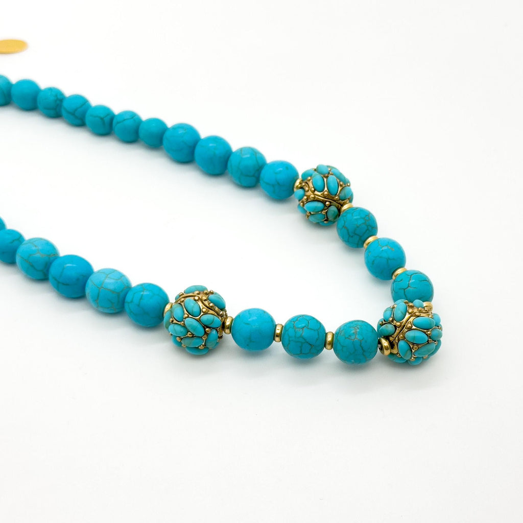 Vintage Art Deco Turquoise Bead Necklace Copper Gemstone Boho
