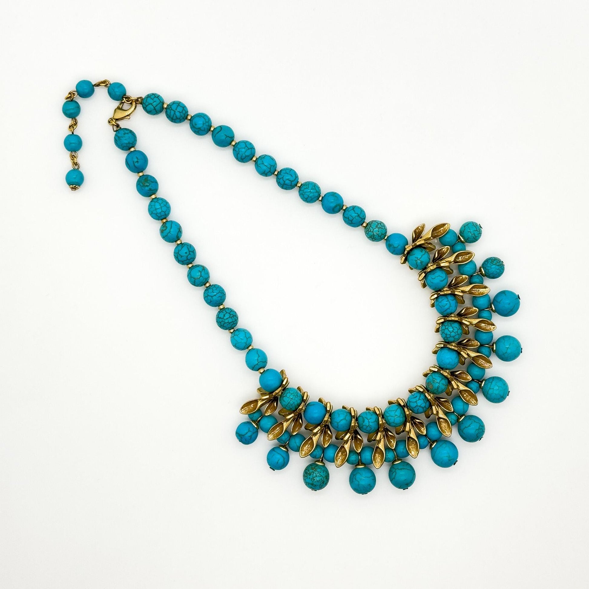 Vintage Art Deco Emerald Flower Copper Beaded Boho Necklace