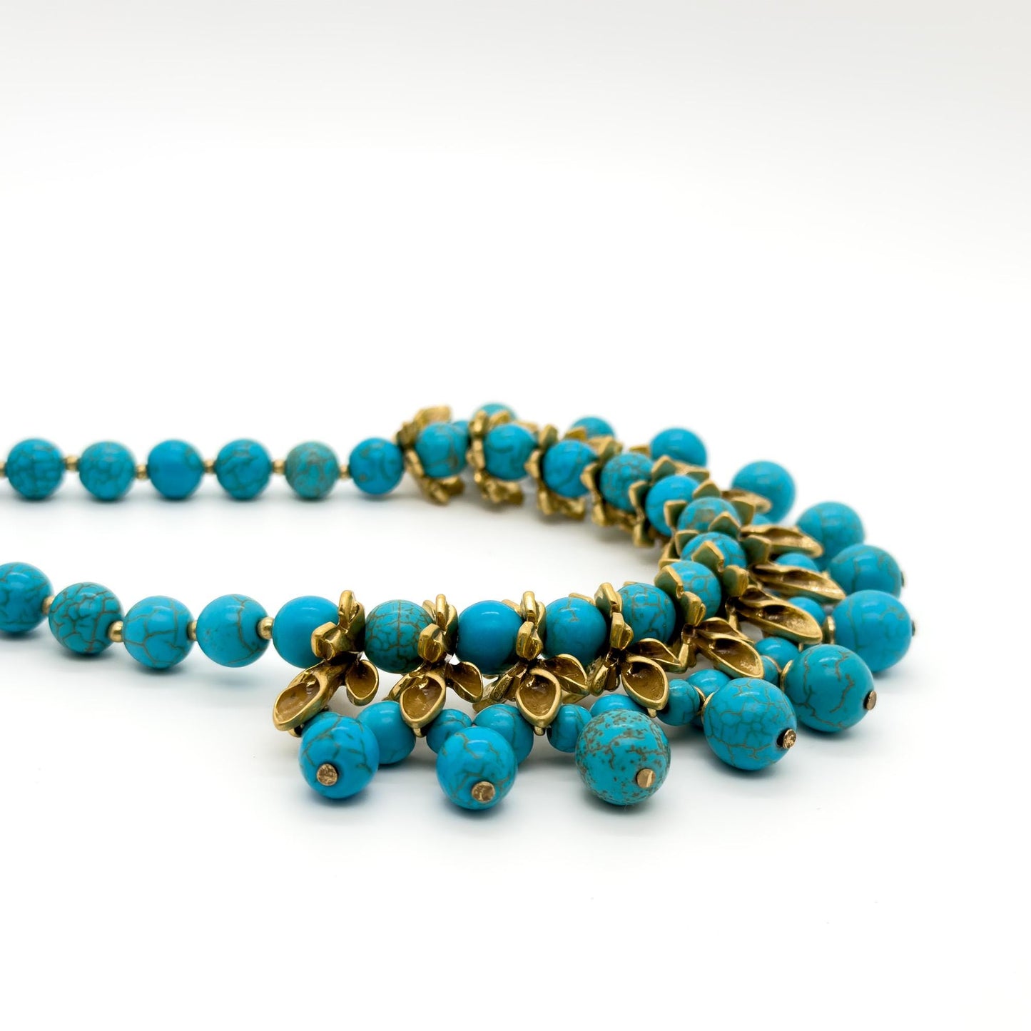 Vintage Art Deco Emerald Flower Copper Beaded Boho Necklace