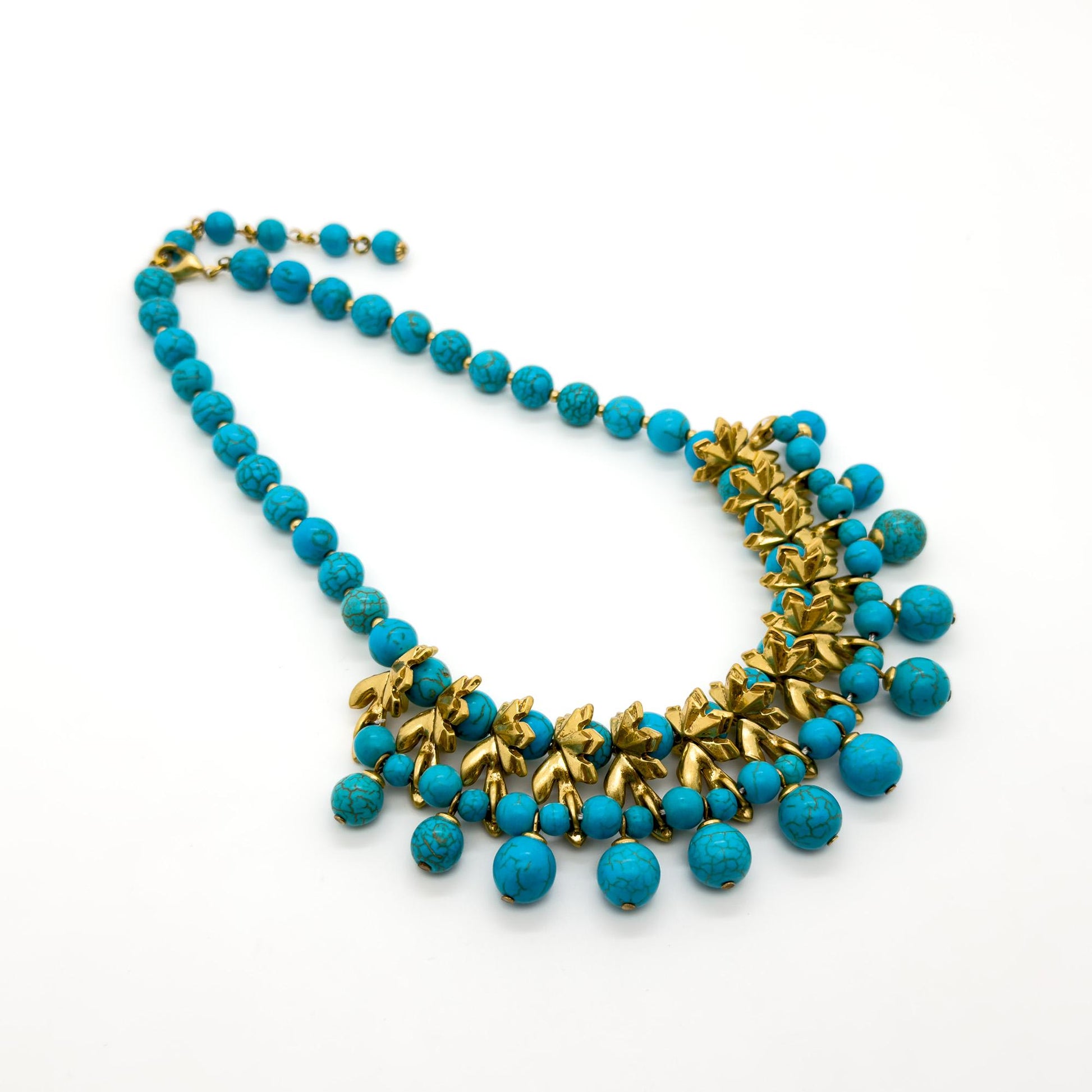 Vintage Art Deco Emerald Flower Copper Beaded Boho Necklace