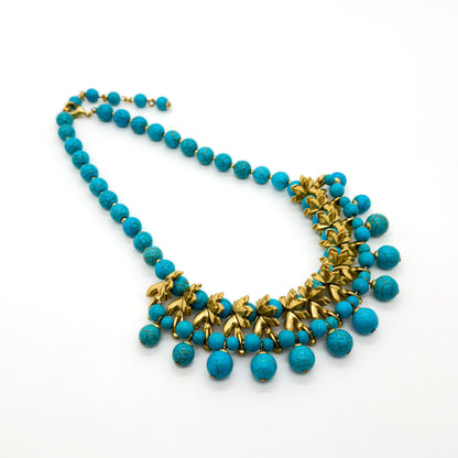 Vintage Art Deco Emerald Flower Copper Beaded Boho Necklace