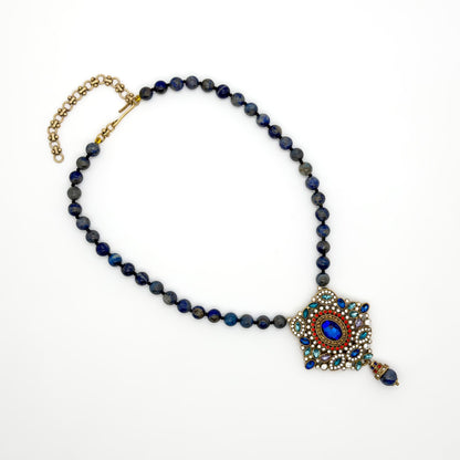 Vintage Art Deco Turquoise Pendant Necklace – Boho Copper Statement