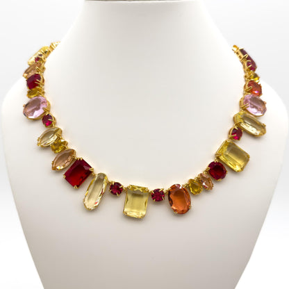 Vintage Palace Zircon Necklace and Bracelet Set, Copper Costume Jewellery