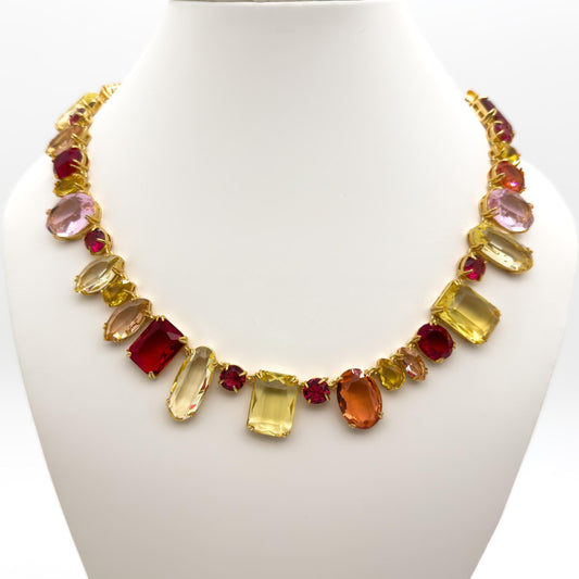 Vintage Palace Zircon Necklace and Bracelet Set, Copper Costume Jewellery