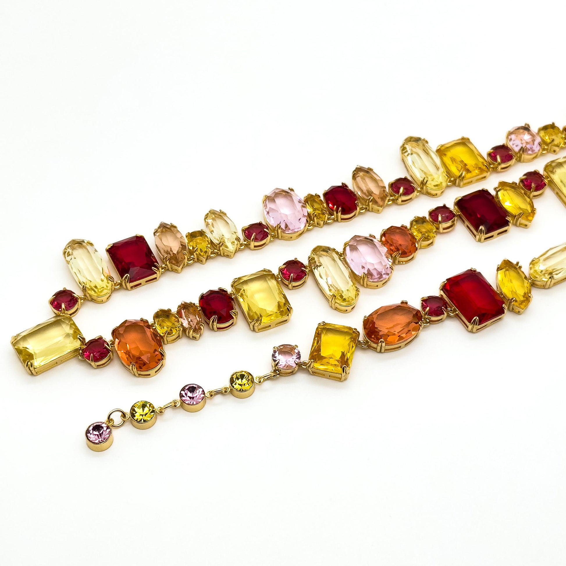 Vintage Palace Zircon Necklace and Bracelet Set, Copper Costume Jewellery