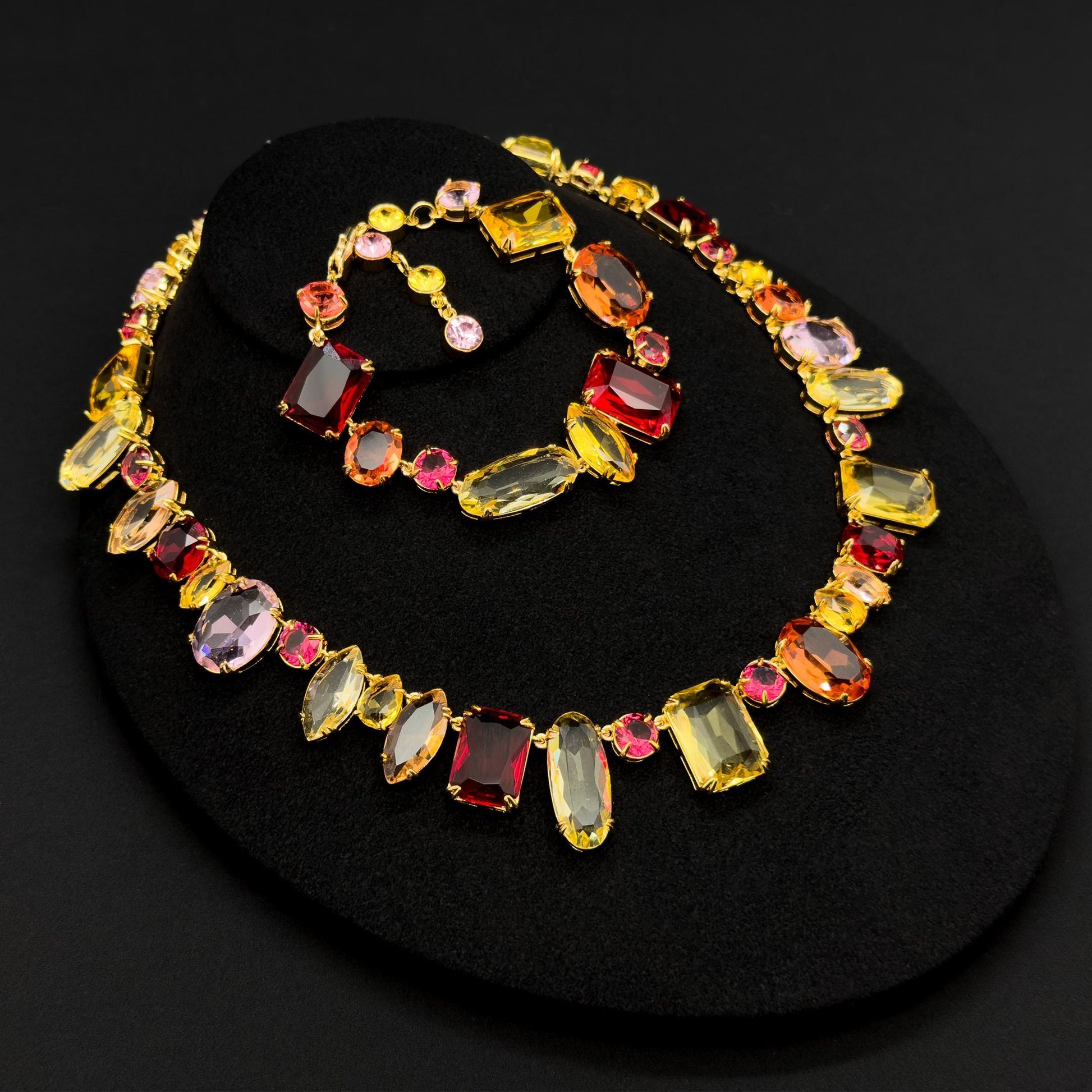 Vintage Palace Zircon Necklace and Bracelet Set, Copper Costume Jewellery