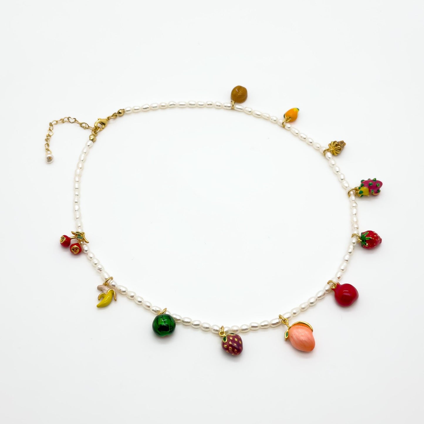 Summer Fruit Enamel Necklace Beach Party Pearl Copper Pendant