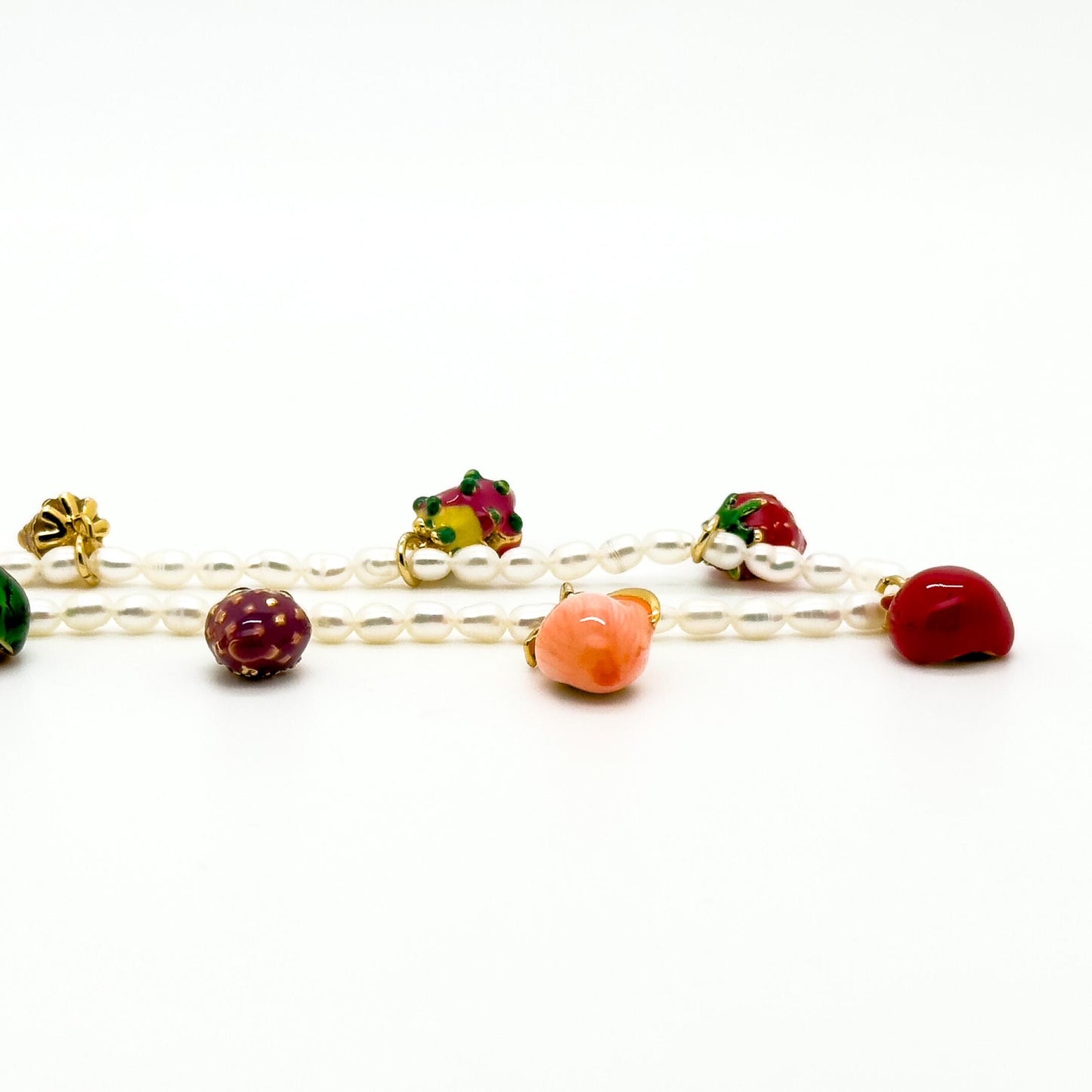 Summer Fruit Enamel Necklace Beach Party Pearl Copper Pendant