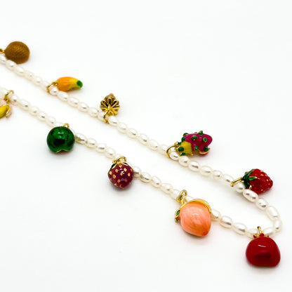 Summer Fruit Enamel Necklace Beach Party Pearl Copper Pendant