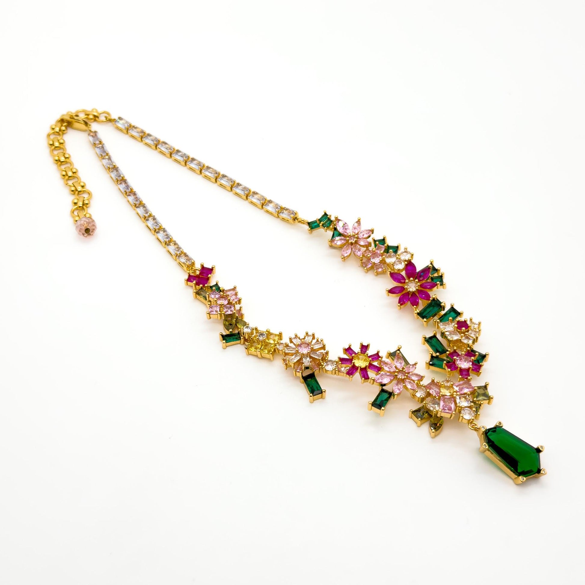 French Zircon Flower Jewellery Set – Luxury Necklace, Brooch, Earrings