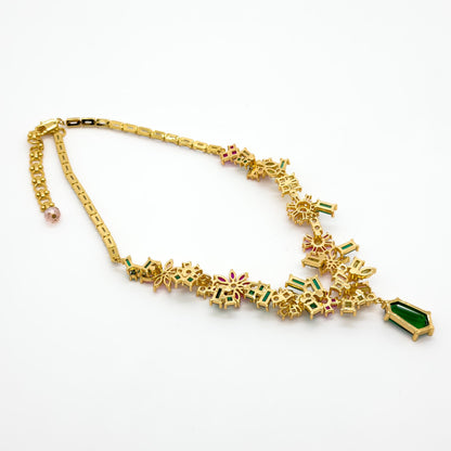 French Zircon Flower Jewellery Set – Luxury Necklace, Brooch, Earrings