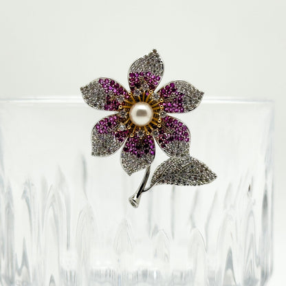 Four-Leaf Clover Crystal Flower Brooch Magnetic Pin for Women's Shirts