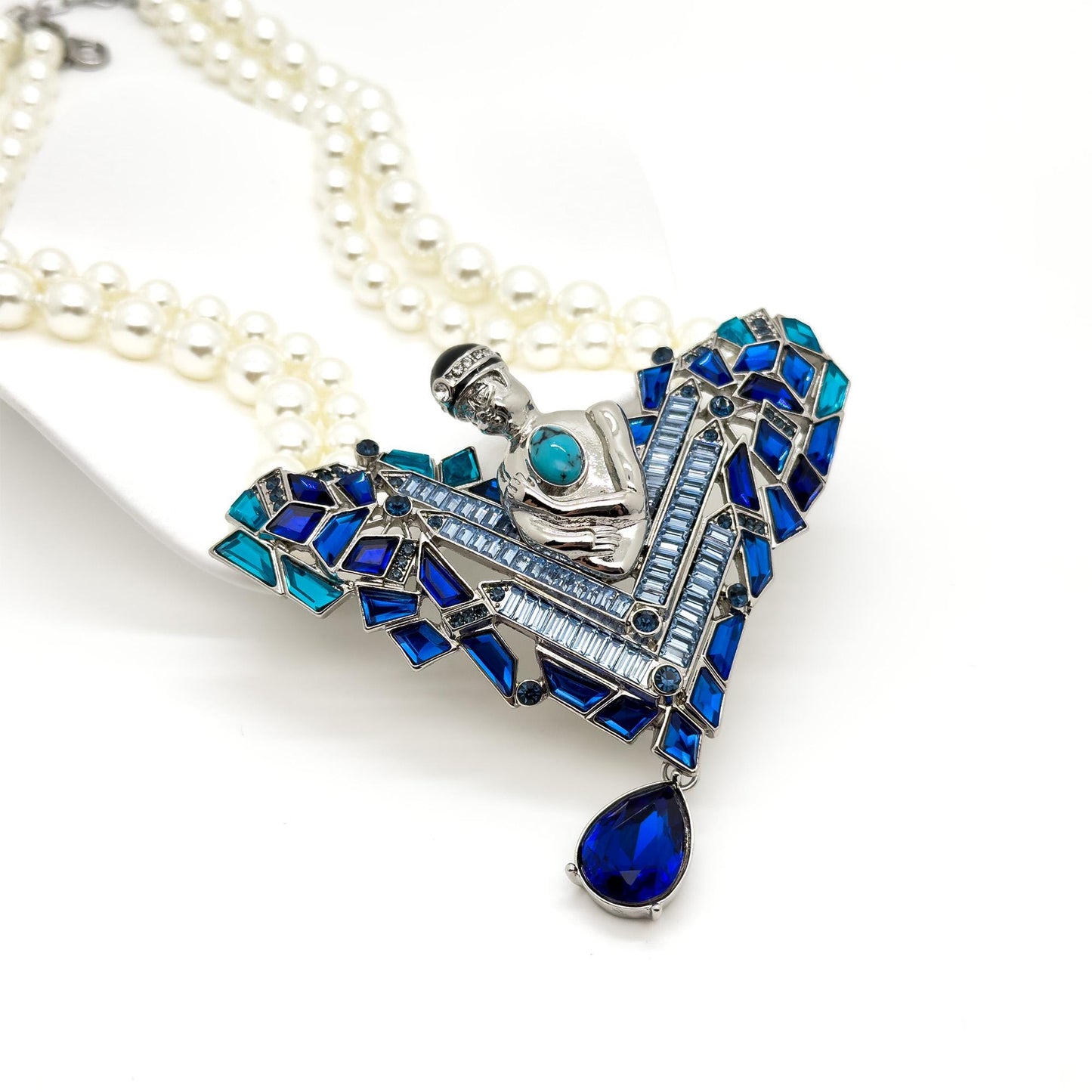 Art Deco Pearl Shell Pendant Necklace with Beaded Adjustable Chain