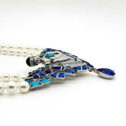 Art Deco Pearl Shell Pendant Necklace with Beaded Adjustable Chain