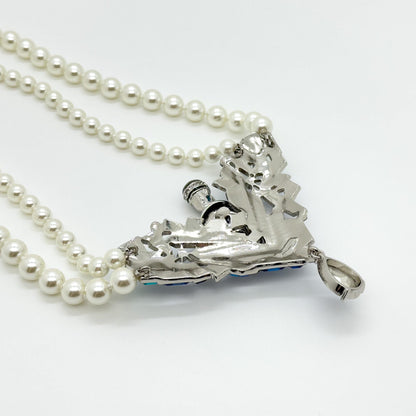 Art Deco Pearl Shell Pendant Necklace with Beaded Adjustable Chain