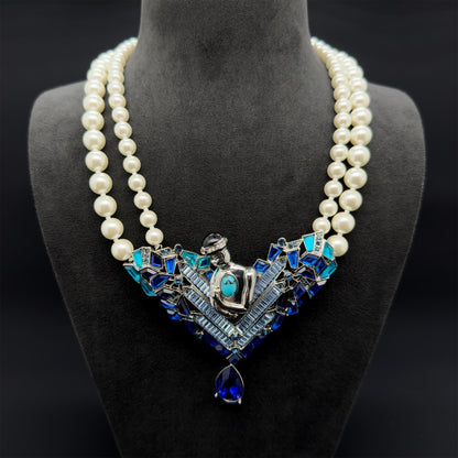 Art Deco Pearl Shell Pendant Necklace with Beaded Adjustable Chain