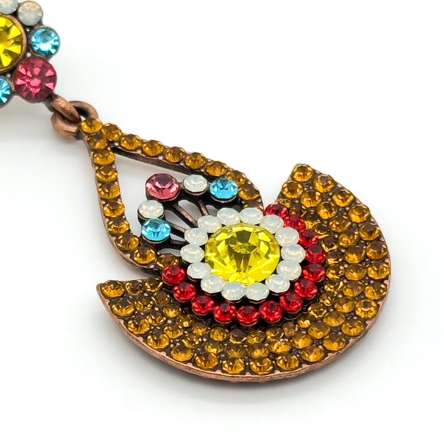 Vintage Sunflower Copper Zircon Stud Earrings Art Deco Large