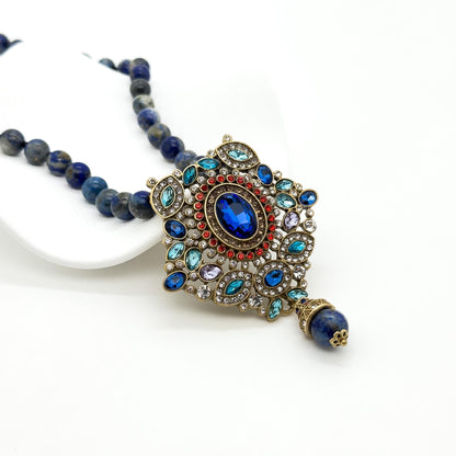 Vintage Art Deco Turquoise Pendant Necklace – Boho Copper Statement