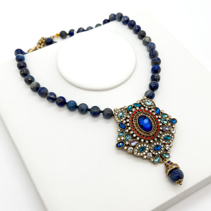 Vintage Art Deco Turquoise Pendant Necklace – Boho Copper Statement