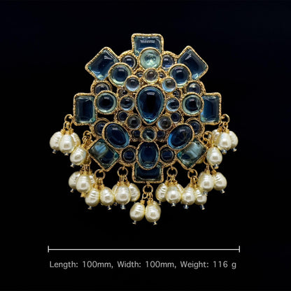 Large Vintage Art Deco Pearl Crystal Brooch for Coat