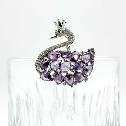 Handcrafted Black Swan Zircon Brooch Copper Mini Fashion Pin