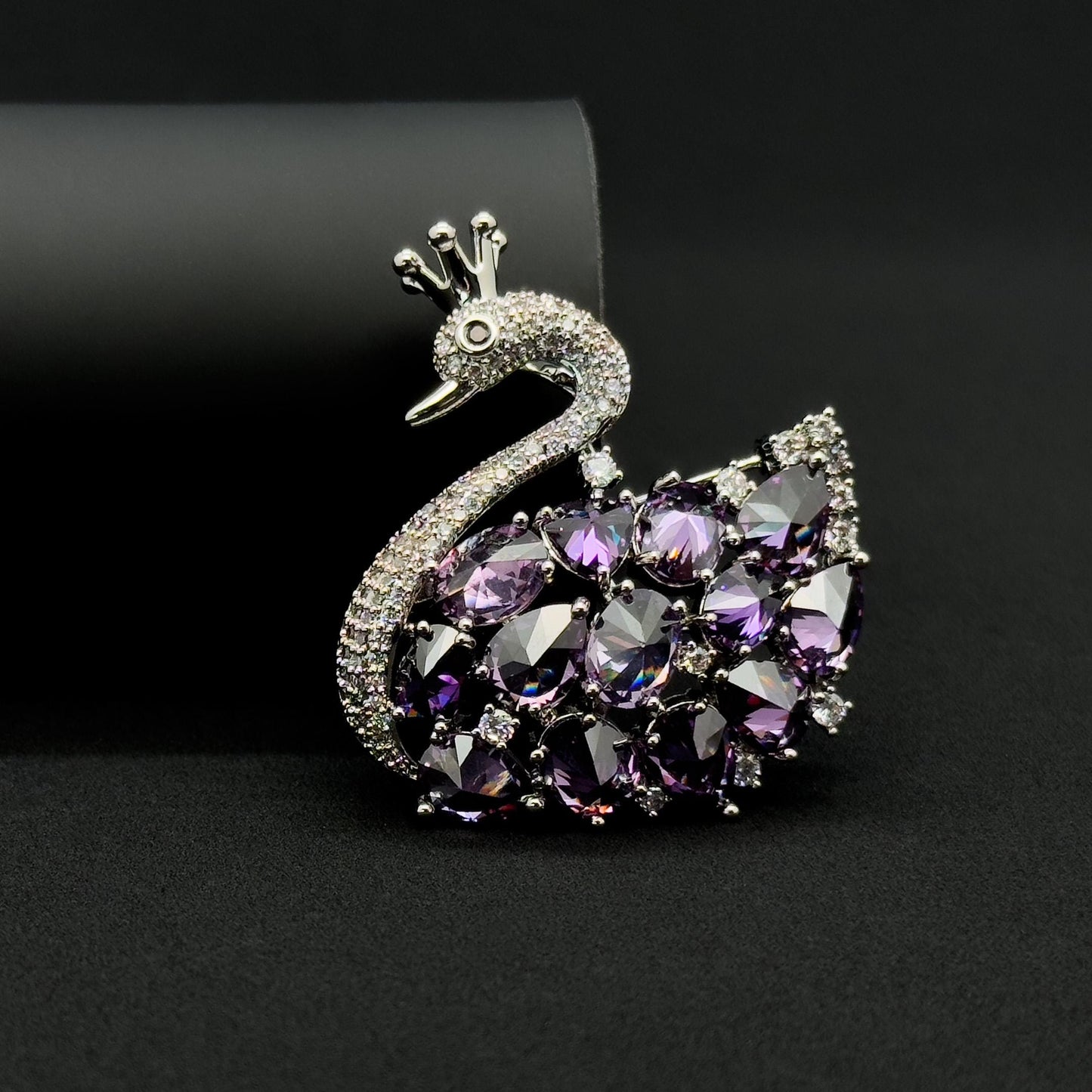 Handcrafted Black Swan Zircon Brooch Copper Mini Fashion Pin