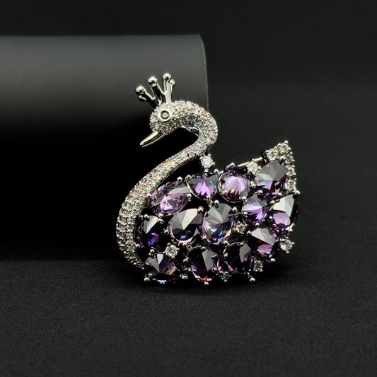 Handcrafted Black Swan Zircon Brooch Copper Mini Fashion Pin