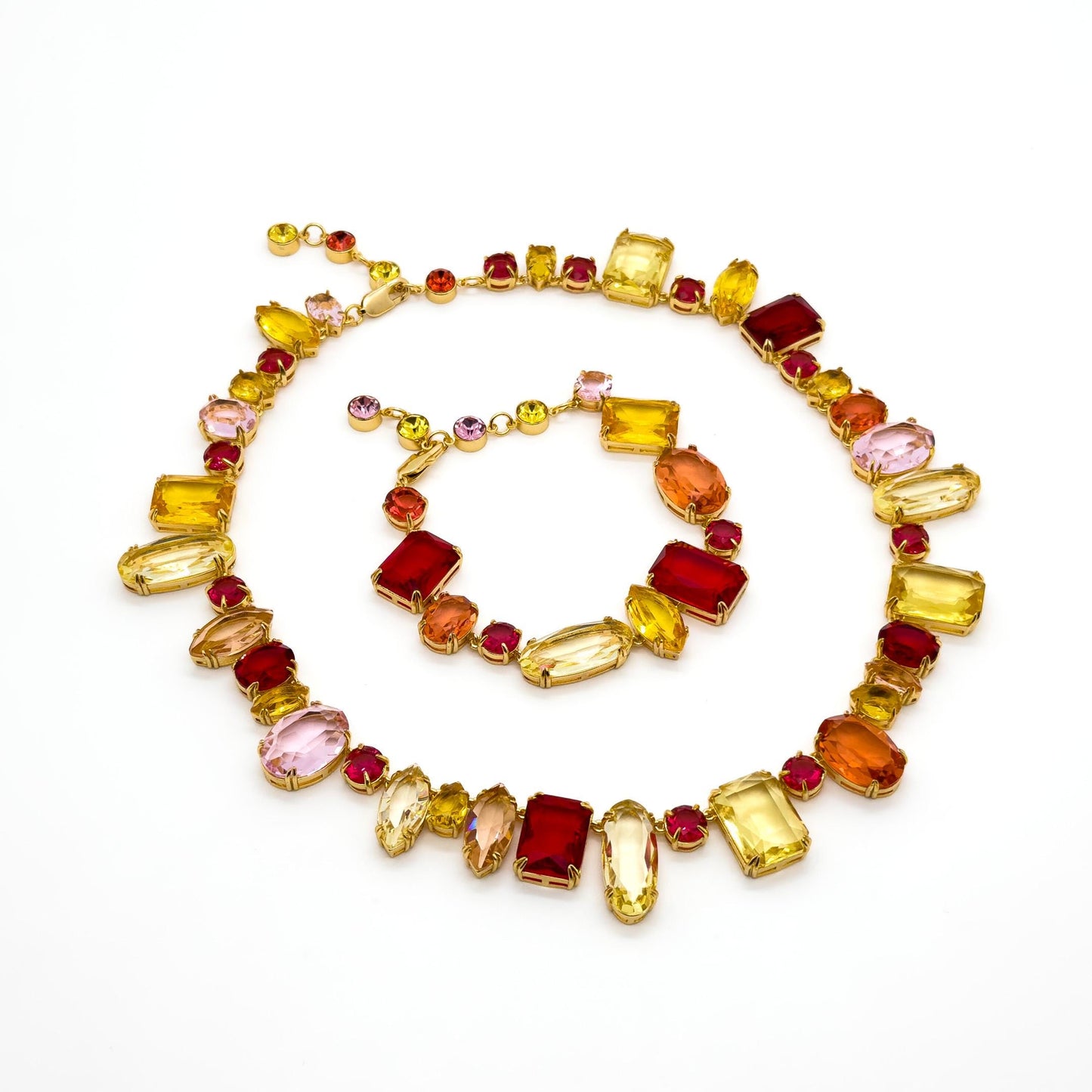 Vintage Palace Zircon Necklace and Bracelet Set, Copper Costume Jewellery