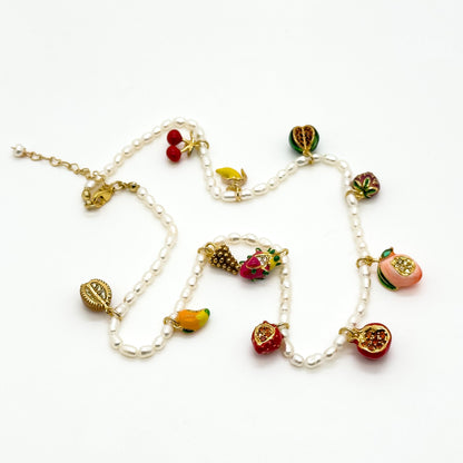 Summer Fruit Enamel Necklace Beach Party Pearl Copper Pendant