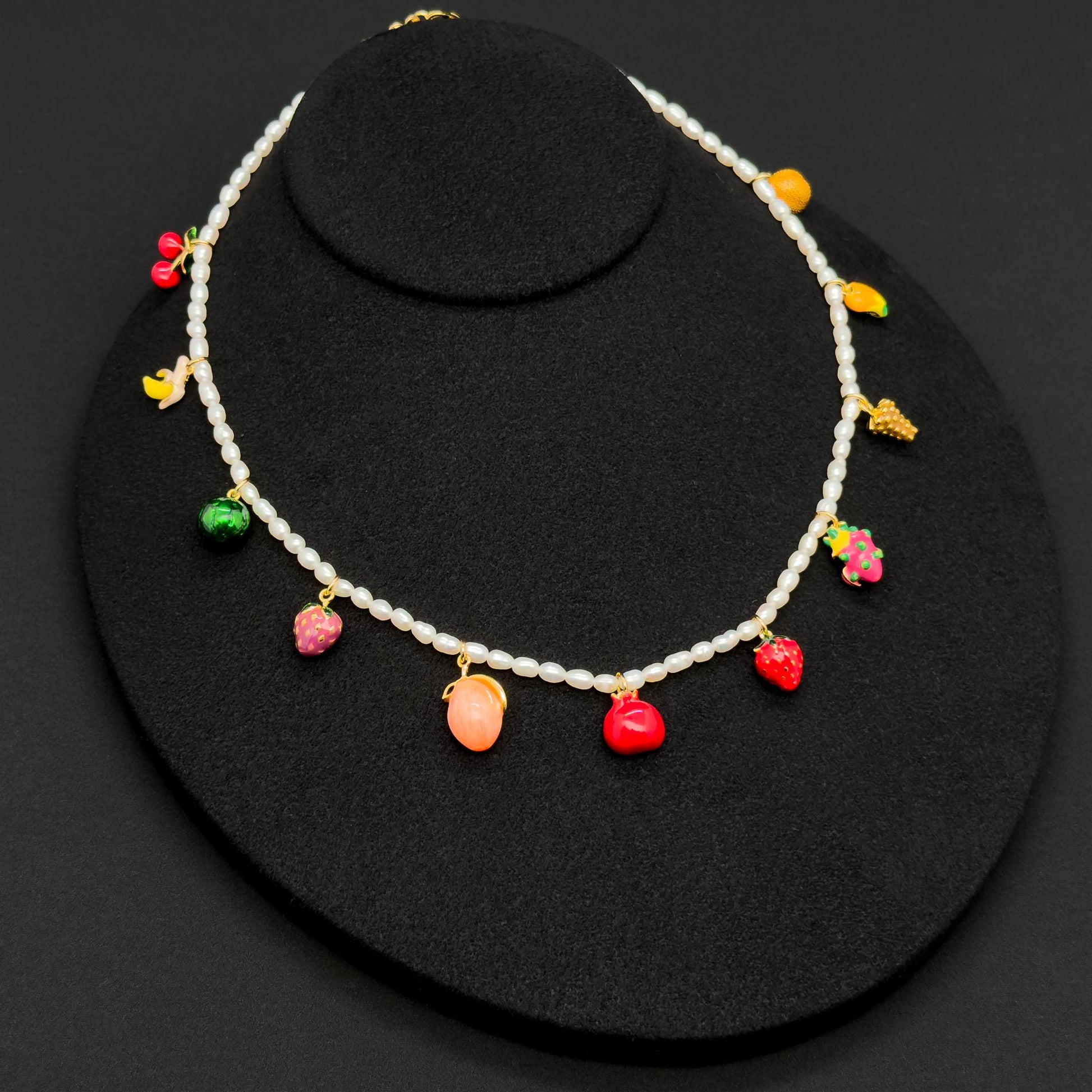 Summer Fruit Enamel Necklace Beach Party Pearl Copper Pendant