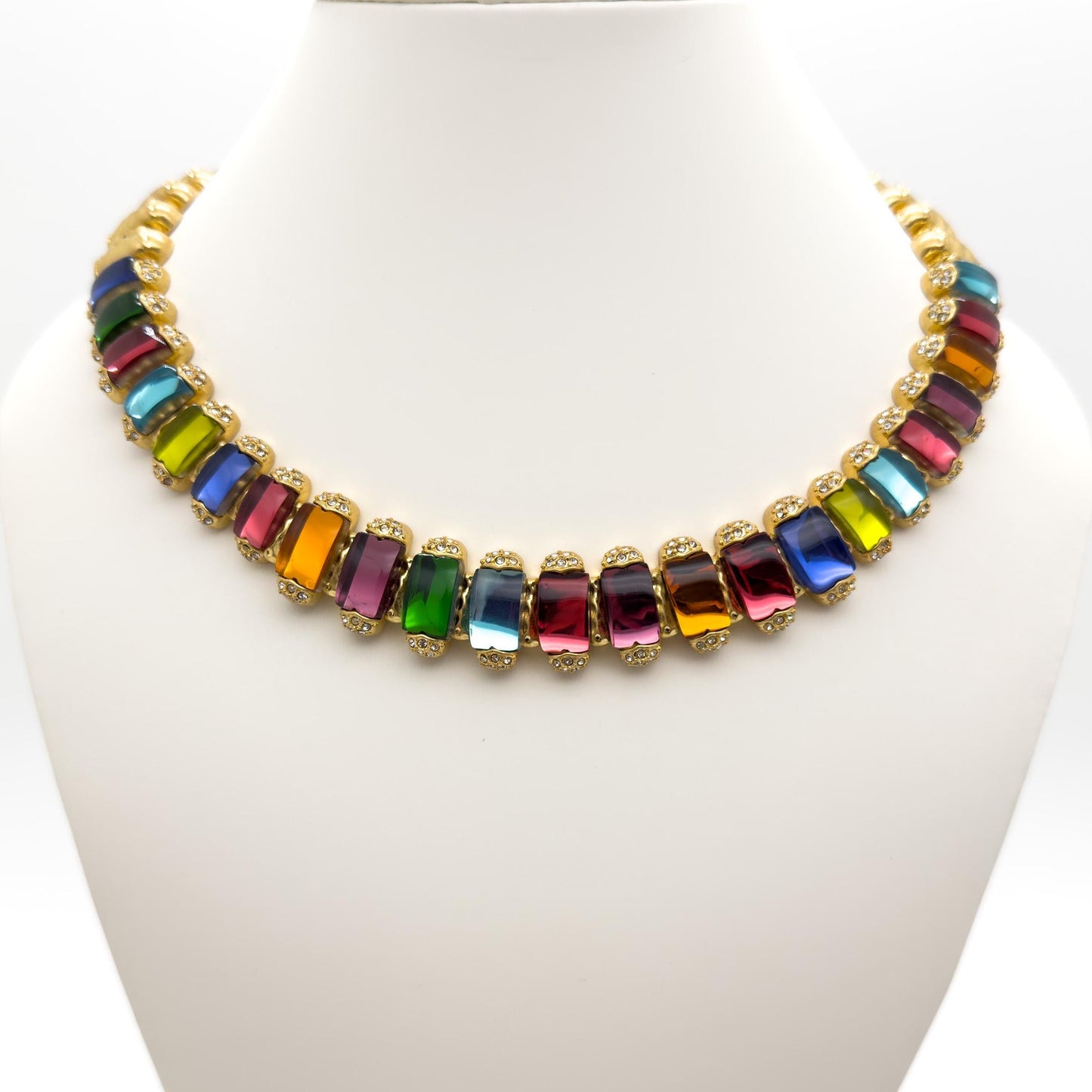 Vintage Palace-Style Colourful Crystal Necklace, Bracelet and Earrings Set