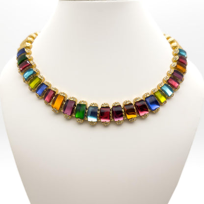 Vintage Palace-Style Colourful Crystal Necklace, Bracelet and Earrings Set