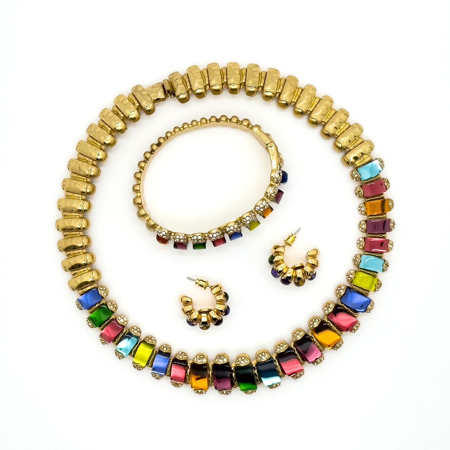 Vintage Palace-Style Colourful Crystal Necklace, Bracelet and Earrings Set