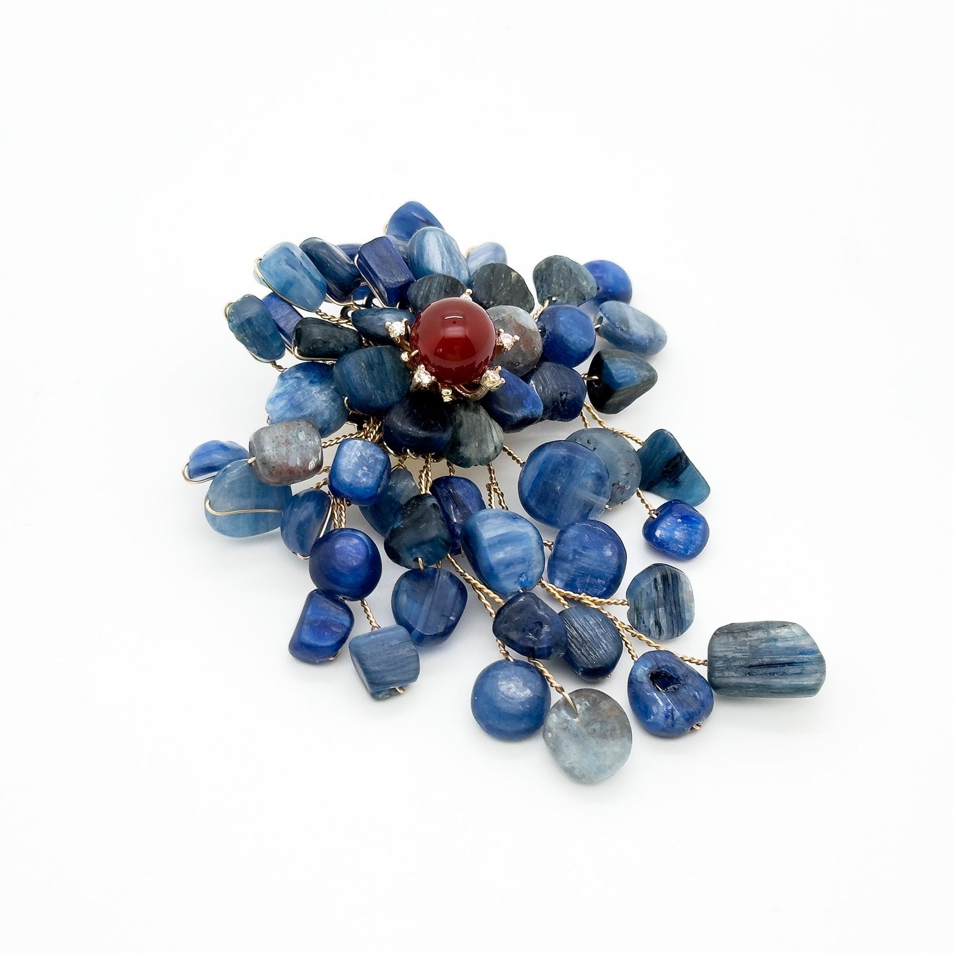 Handcrafted Boho Stone Brooch Copper Accent Ethnic Statement Pin