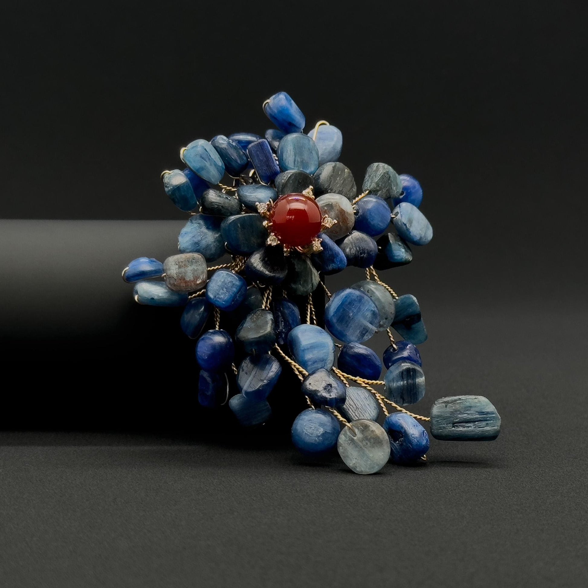 Handcrafted Boho Stone Brooch Copper Accent Ethnic Statement Pin