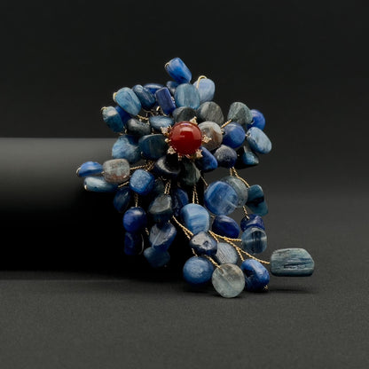 Handcrafted Boho Stone Brooch Copper Accent Ethnic Statement Pin