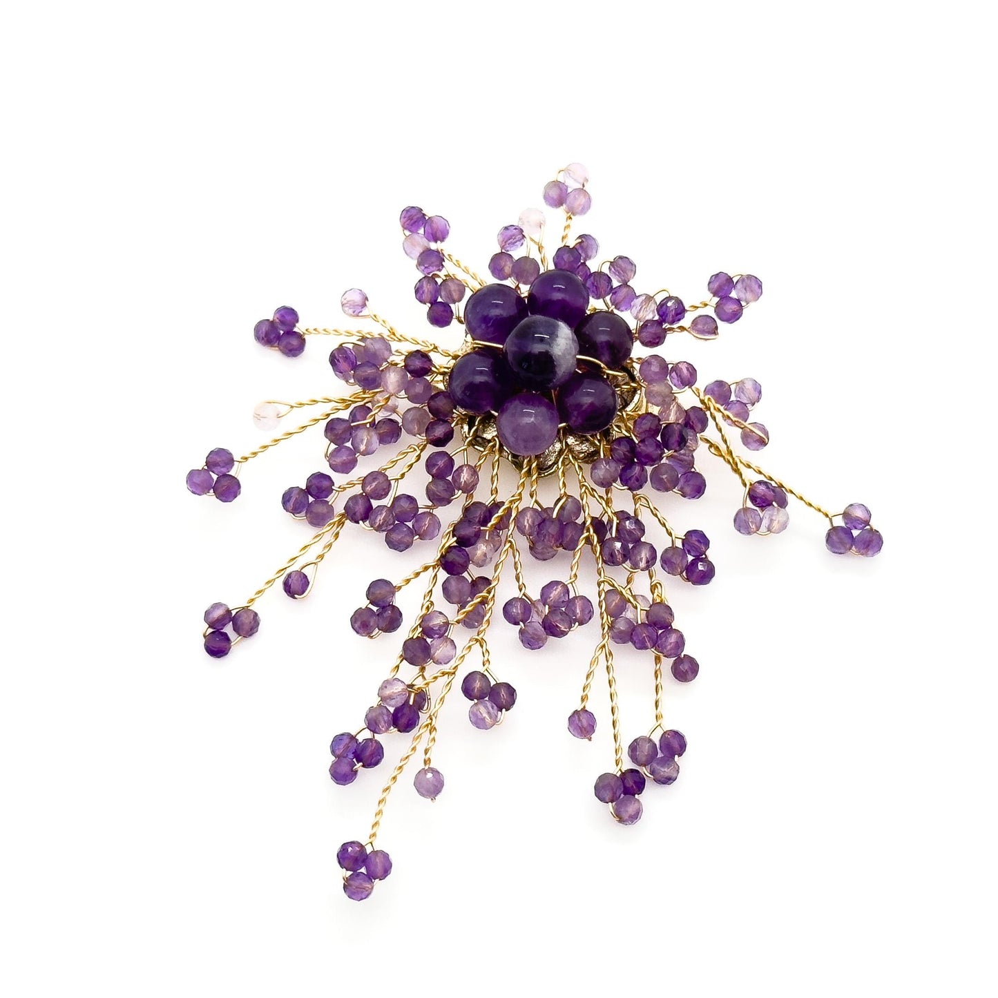 Handcrafted Lavender Purple Stone Brooch Copper Setting Statement Pin