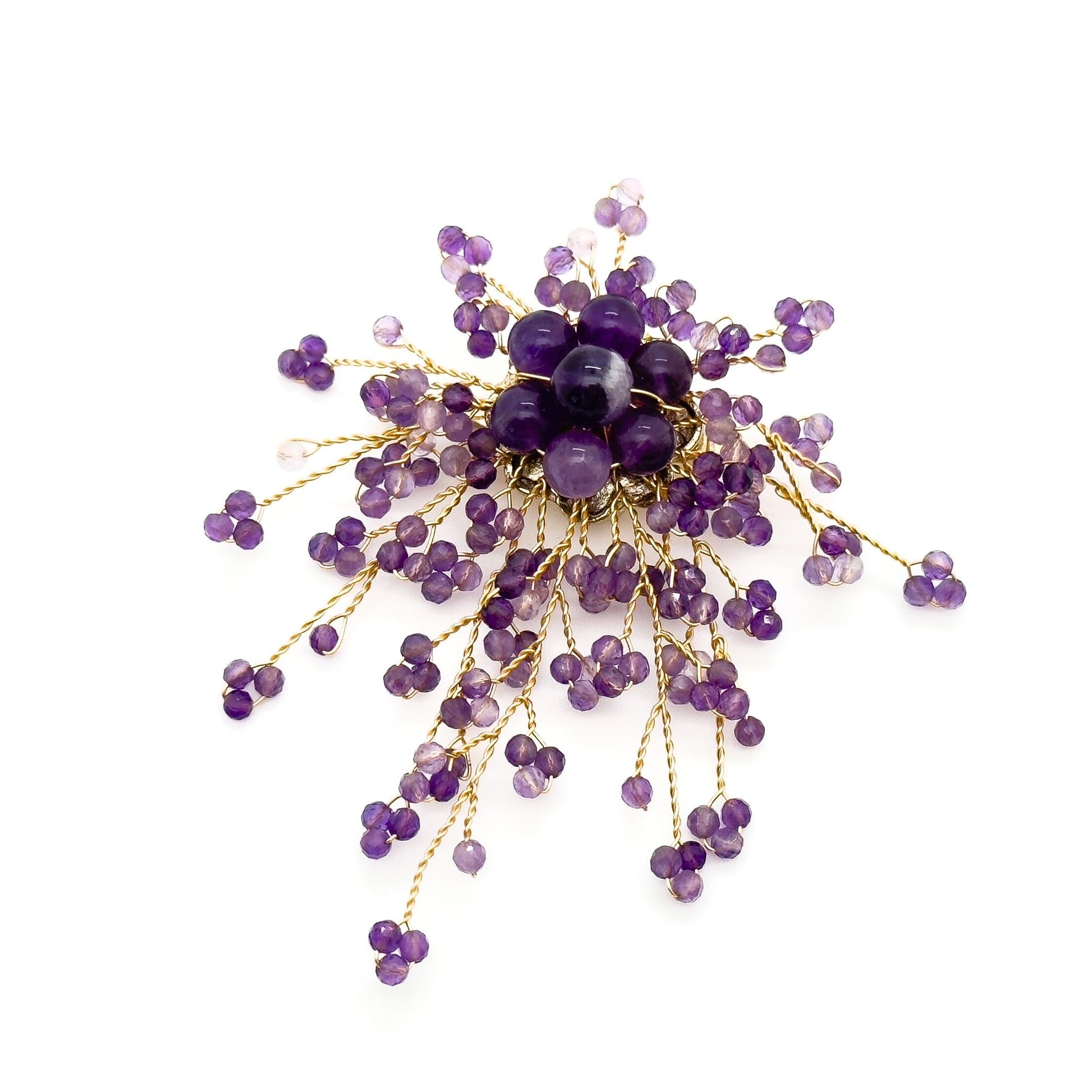 Handcrafted Lavender Purple Stone Brooch Copper Setting Statement Pin